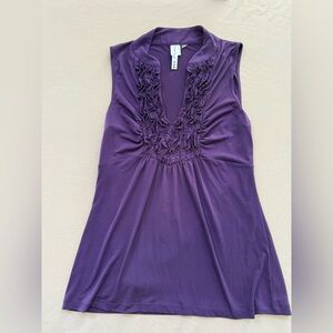 Heart Soul Sleeveless Deep Purple Ruffle Top, V neck